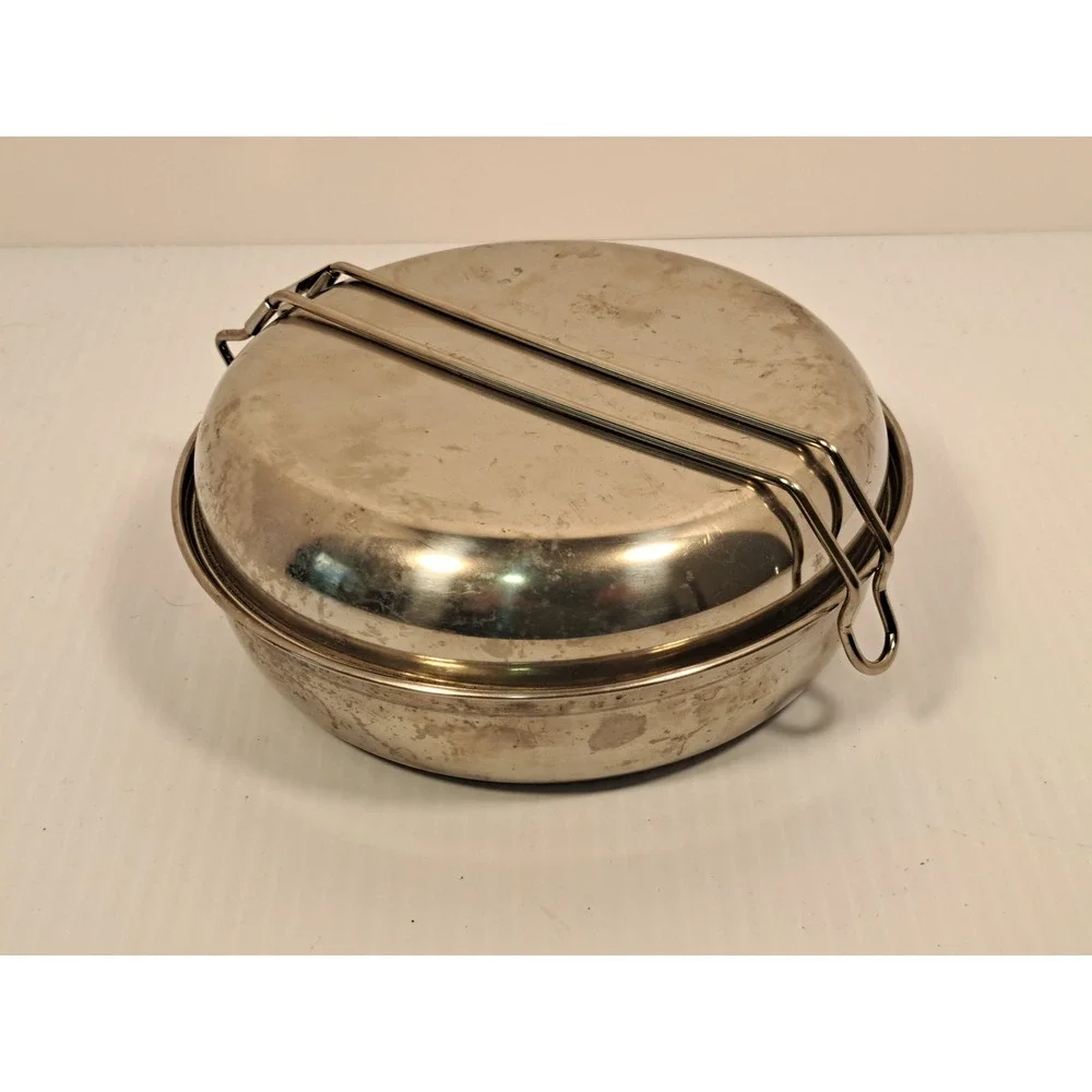 Stainless Steel Camping Mess Kit Nesting Pot Pan Plate Set Silver 7.5 Inch